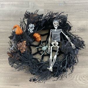 Halloween Skeleton and Spider Wreath